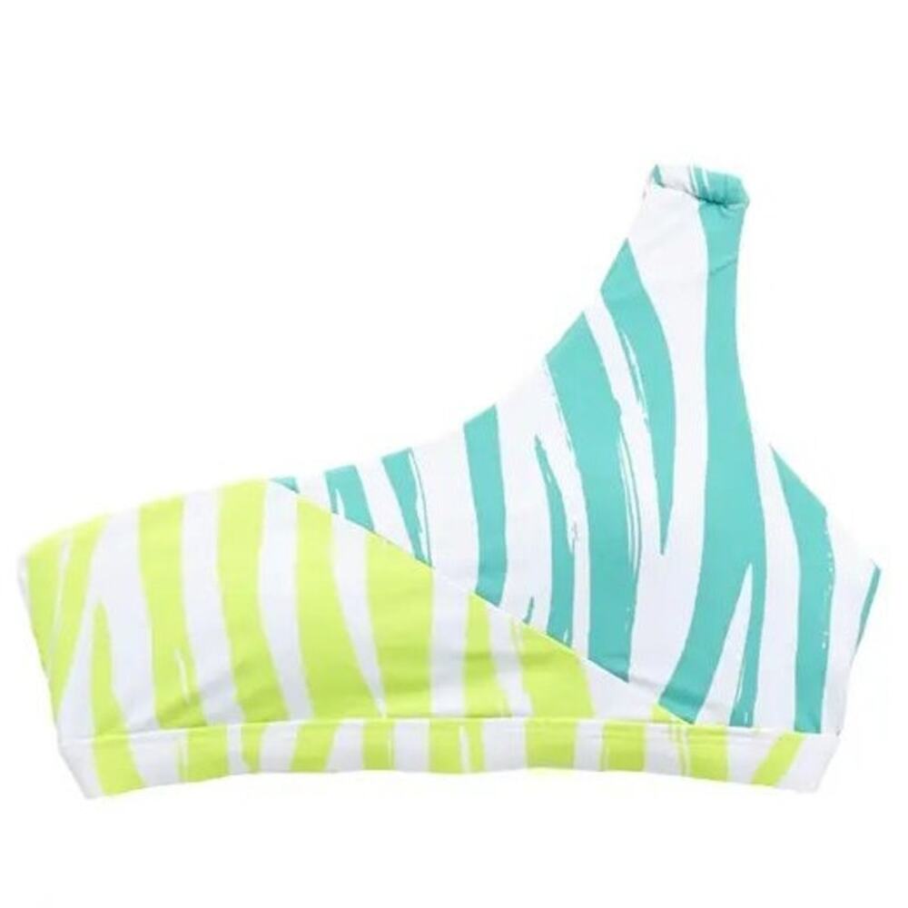 Beach Lingo Kids' Sienna Stripe Asymmetrical Bikini Top Lime Green 14 NEW